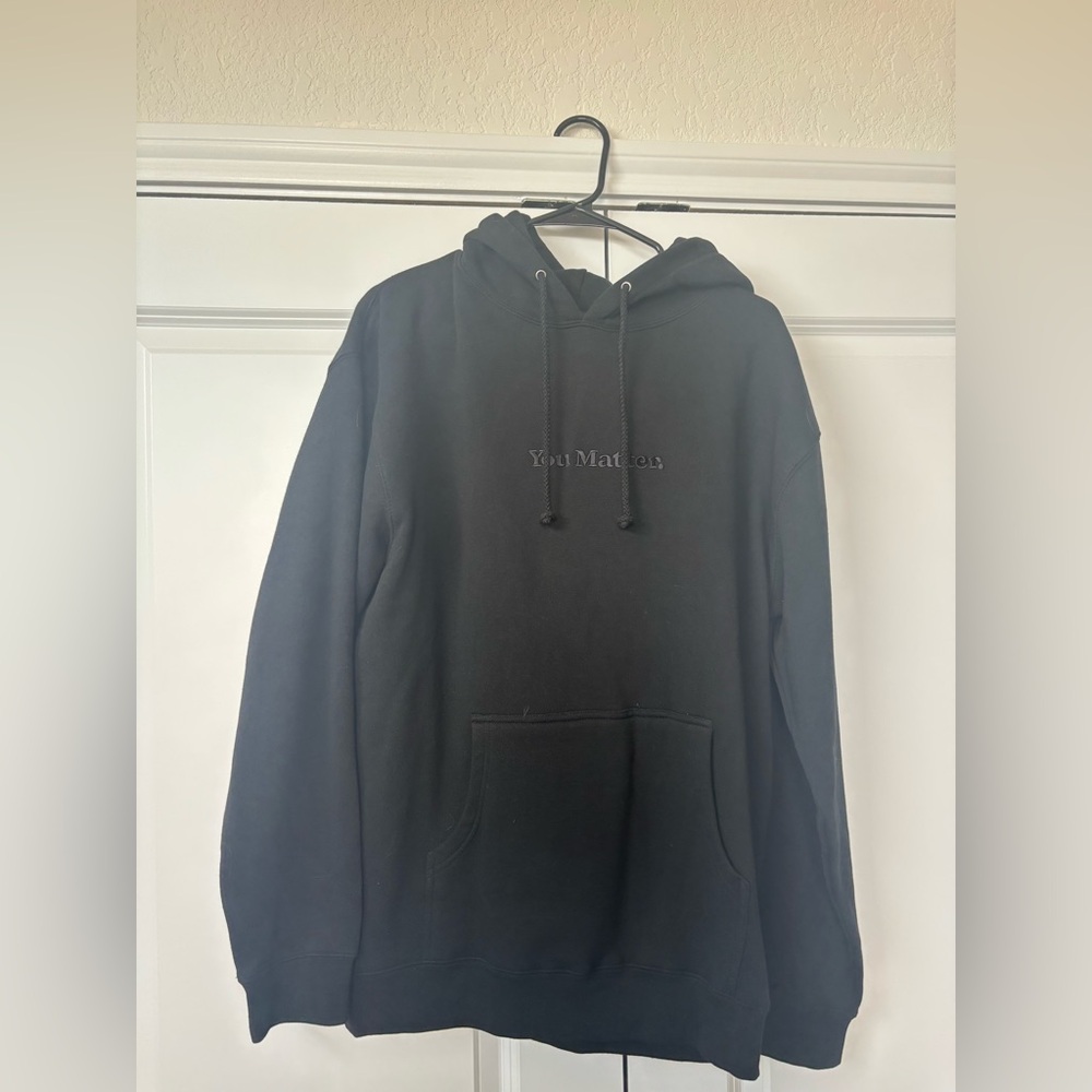 "You Matter" Black on Black Emrodiered Hoodie - Size Medium.